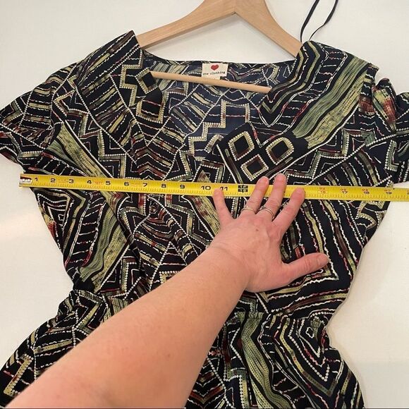 One clothing medium navy and green batik print romper with V neckline skort - Picture 2 of 6